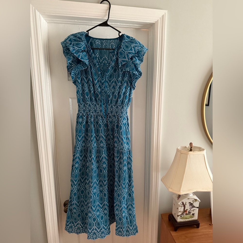 Elegant Turquoise Eyelet Dress